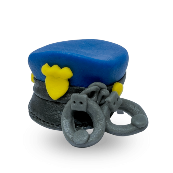 Marzipan police hat with handcuffs figure
